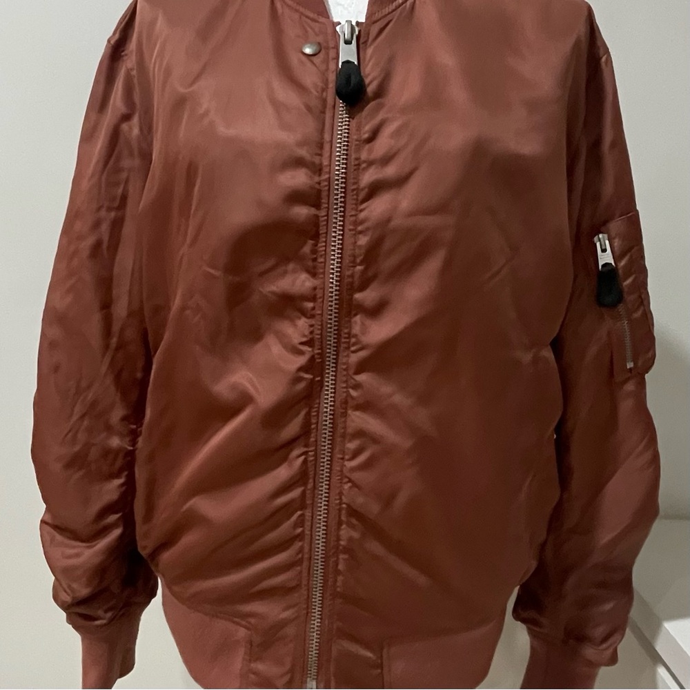 Allsaints Myra Bomber Jacket Ruched Mauve Rust Brown Urban Casual School - Picture 5 of 10